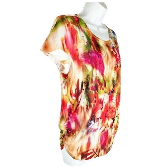 NEW Chicos 1 Knit Top M Pink Green White Colorful FLORAL Studs Rhinestones USA - Picture 4 of 8